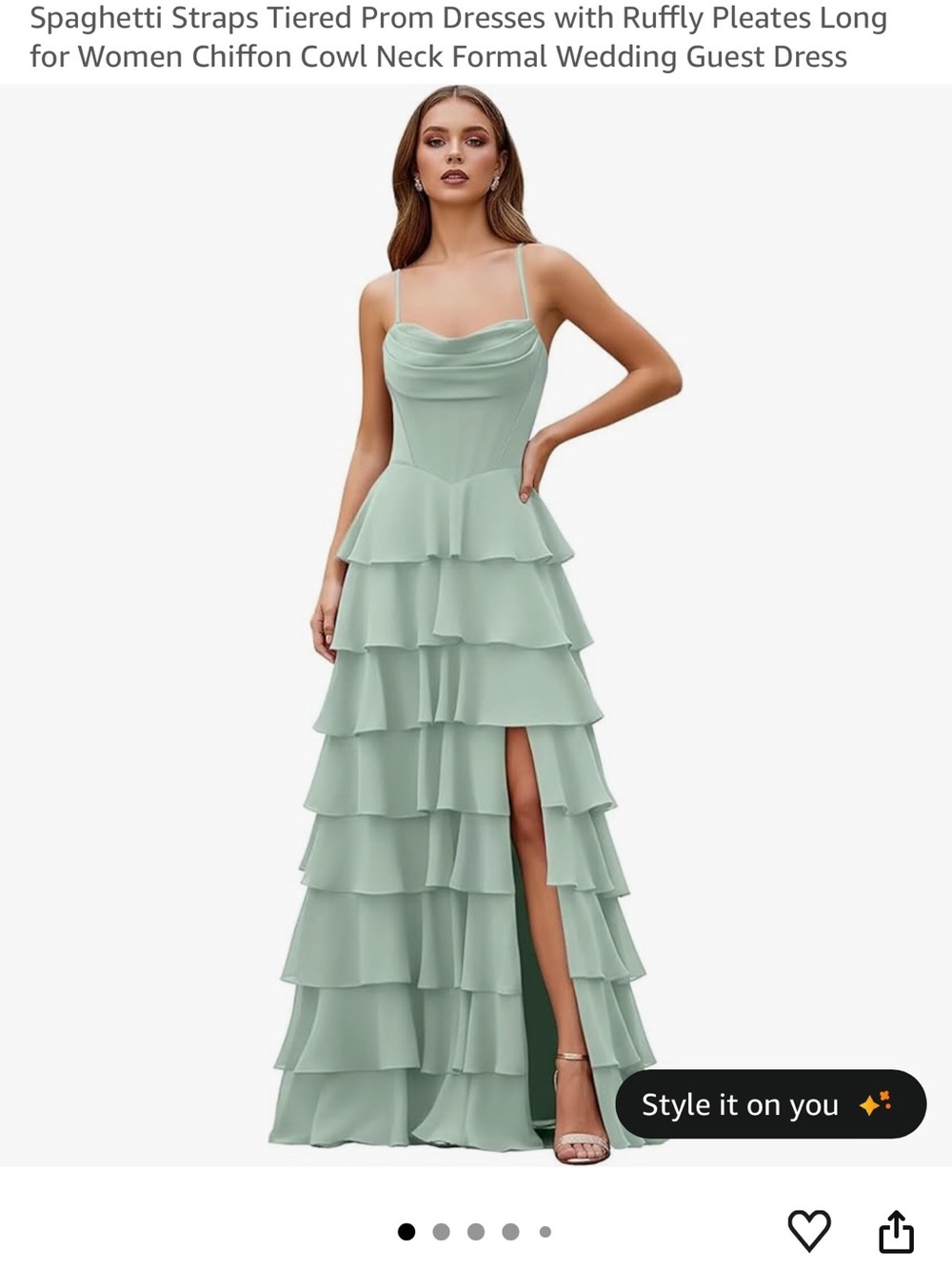 Spaghetti Strap Tiered Ruffled Chiffon Dress in Sage Green